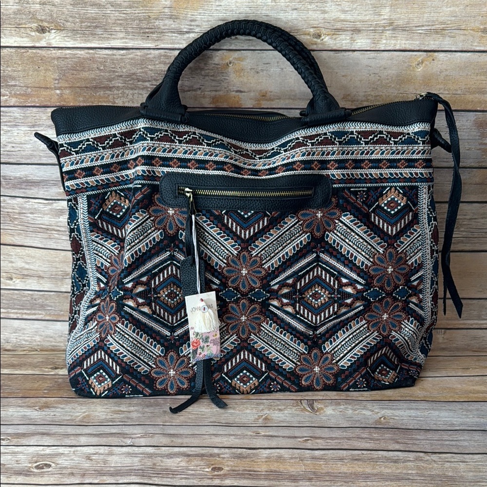 Johnny Was Molly Overnight  Bohemian Embroidered Tote Bag